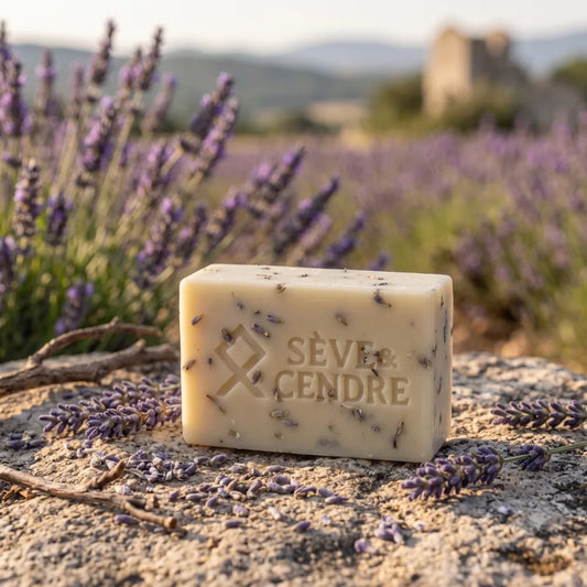 Savon Lavande Exfoliant au Lait de Chèvre Artisanal | Sève & Cendre