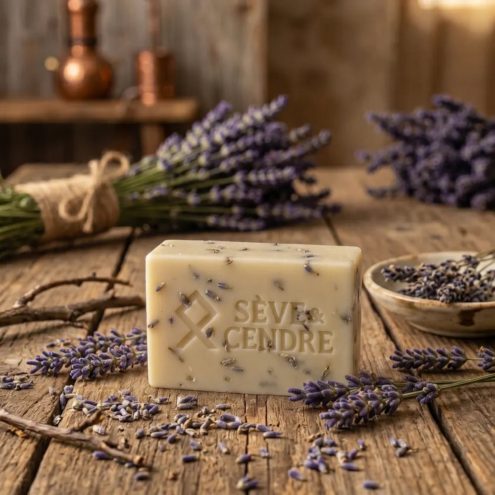 Savon Lavande Exfoliant au Lait de Chèvre Artisanal | Sève & Cendre